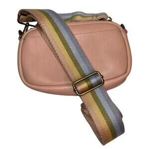 Madewell Leather Mini Crossbody Shell Pink w/ Muted Rainbow Webbing Strap
